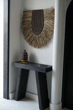Wanddecoratie gras handgevlochten rond naturel, voor aan de muur of in een gallery wall