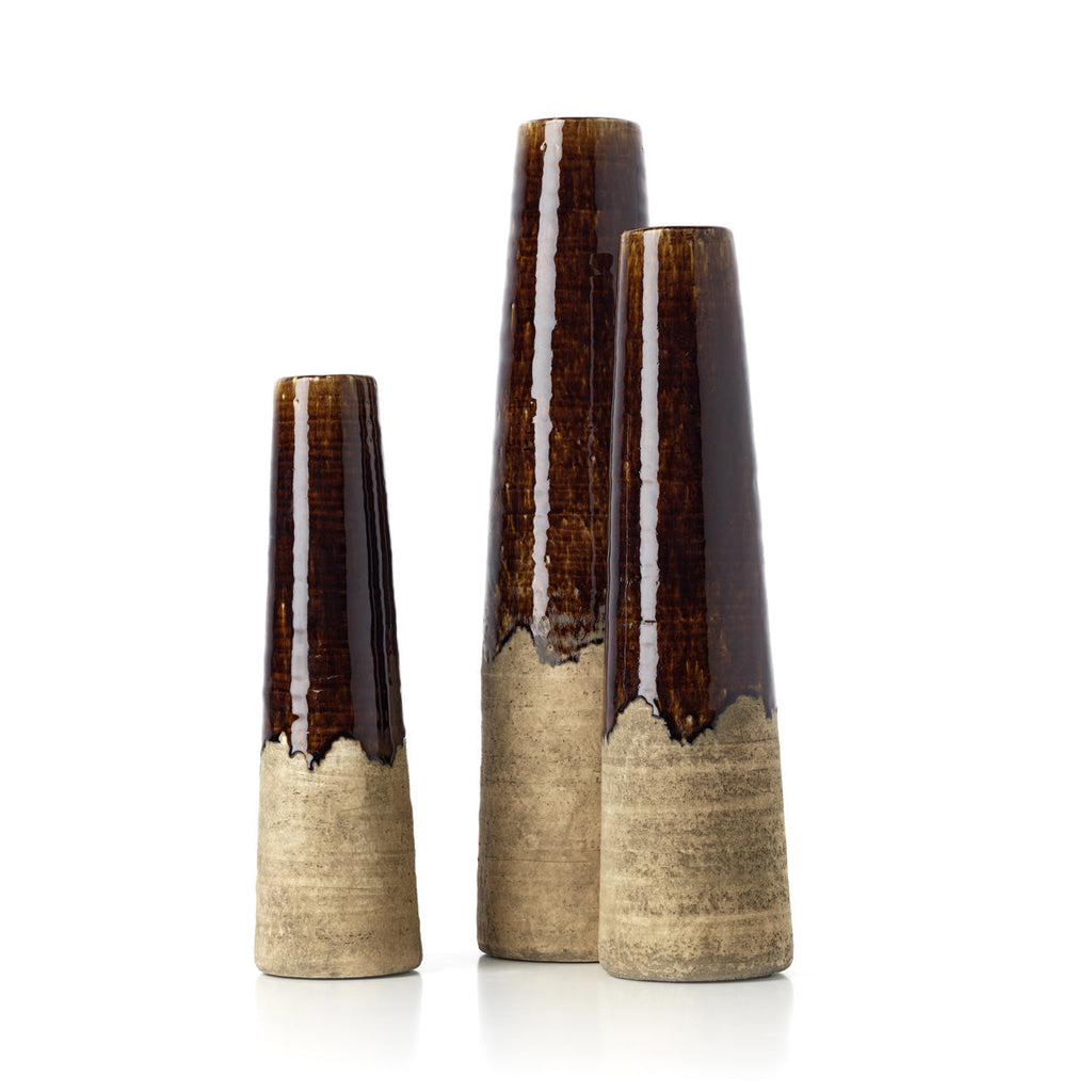 Vaas steengoed Amber kegelvaas betonbruin M 12 x 12 x 49 cm, handmatig afgewerkt
