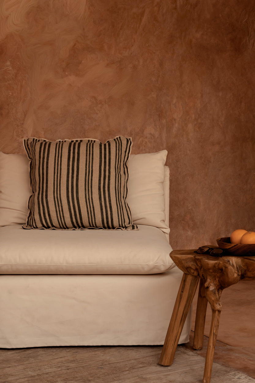 Kussenhoes linnen-velvet Nordic Stripe natuurlijk zwart gestreept 50 x 50 cm, voor bank en zithoek
