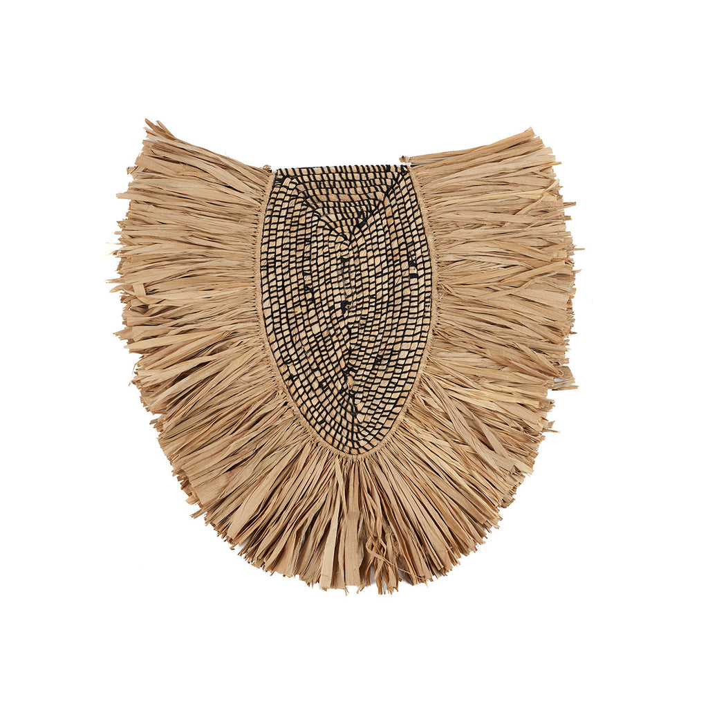 Wanddecoratie gras handgevlochten rond naturel, voor aan de muur of in een gallery wall