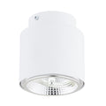 Witte cilindrische plafondlamp met glanzende rand en ribbelreflector rond de lichtbron