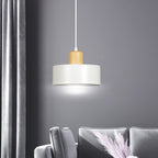 Hanglamp gepoedercoat staal en hout Torin, Scandinavisch, wit, Ø 25 cm, voor woonkamer, keuken of kantoor
