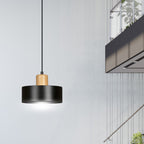 Hanglamp gepoedercoat staal en hout Torin zwart 25 cm, verstelbare hoogte, boven eettafel of kookeiland
