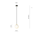 Hanglamp gepoedercoat staal en glas, retro, zwart met goud, witte kap Ø 14 cm, hoogteverstelbaar, E14