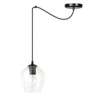 Hanglamp glas en gepoedercoat staal, modern, zwart met transparante kap Ø 14 cm, woonkamer