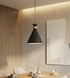 Hanglamp gepoedercoat staal met hout, Scandinavisch, zwart, Ø 23 cm, verstelbare hoogte, boven eettafel of kookeiland
