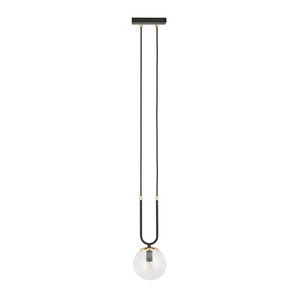 Hanglamp Glam gepoedercoat staal en glas, retro, zwart met transparante glazen kap Ø 14 cm, E14