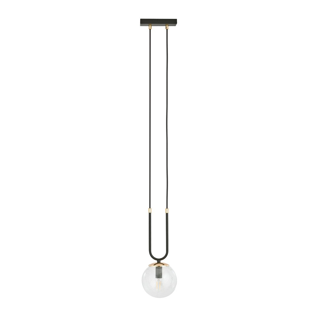 Hanglamp Glam gepoedercoat staal en glas, retro, zwart met transparante glazen kap Ø 14 cm, E14