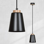 Hanglamp gepoedercoat staal en hout Bolero, Scandinavisch, zwart, 14 x 100 cm, 1 fitting E27
