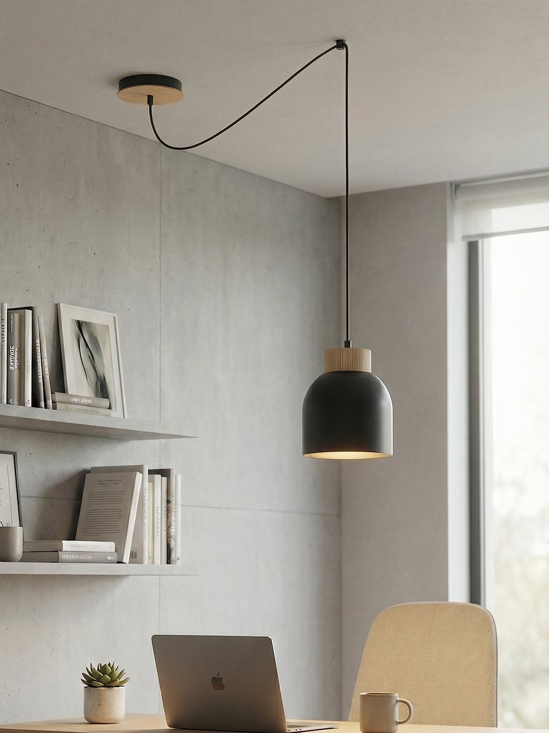 Hanglamp staal en hout Scandinavisch Kru zwart, 1 lichts met spinnen-ophanging en E27-fitting