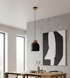 Hanglamp gepoedercoat staal en hout Vigo, Scandinavisch, zwart – 18 x 18 cm, boven eettafel of kookeiland
