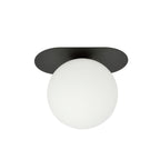 Plafondlamp Plaza gepoedercoat staal en glas, modern, zwart met witte glazen kap Ø 15 cm