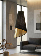 Hanglamp Moda gepoedercoat staal met stoffen kap, modern, zwart met goud, kapdiameter 20 cm, verstelbaar