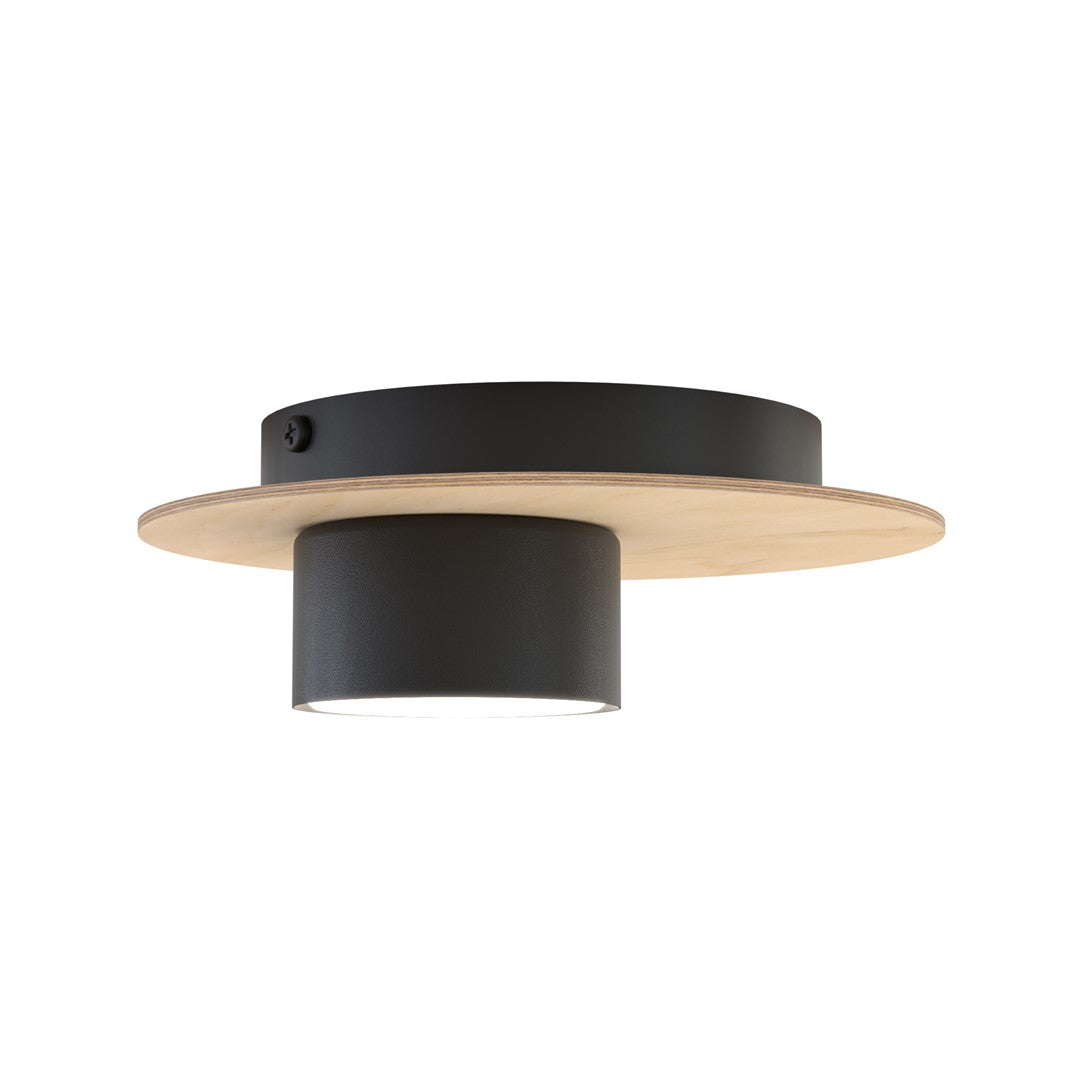 Plafondlamp multiplex en zwart staal, Scandinavisch, model Pixo, Ø 20 cm, voor woonkamer, slaapkamer en kantoor
