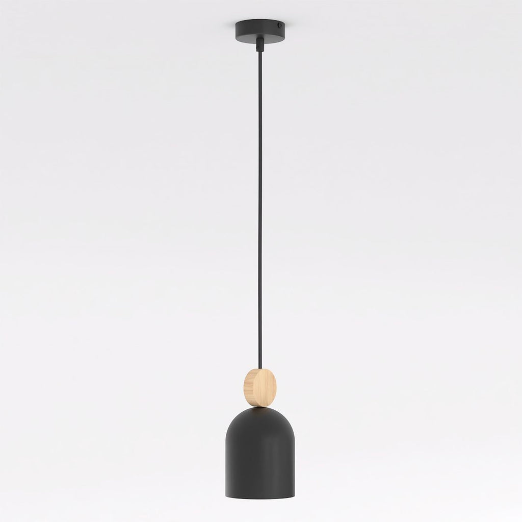 Hanglamp gepoedercoat staal en hout, Scandinavisch model Mesi, zwart, 11 cm, verstelbare hoogte