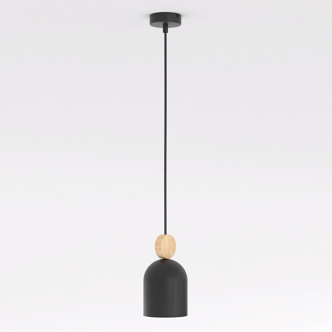 Hanglamp gepoedercoat staal en hout, Scandinavisch model Mesi, zwart, 11 cm, verstelbare hoogte