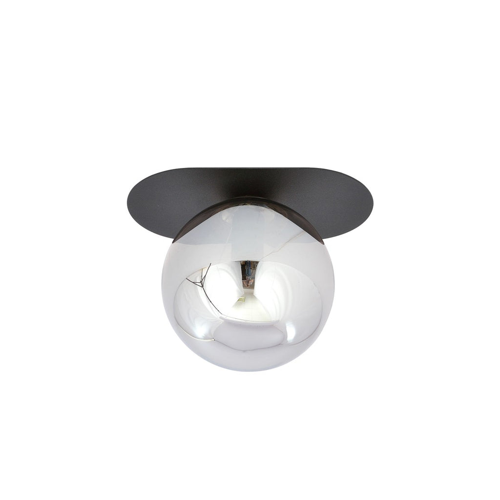 Plafondlamp gepoedercoat staal en glas Plaza modern, zwart met grafiet glazen kap Ø 14 cm, E14