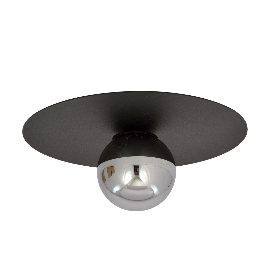 Plafondlamp gepoedercoat staal en glas Solar, zwart met grafiet glaskap, Ø 43 cm, E14, woonkamer, hal en kantoor