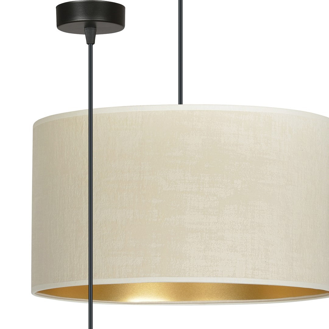 Hanglamp Hilde gepoedercoat staal en stof, minimalistisch, wit met gouden binnenzijde, Ø 35 cm, verstelbare hoogte