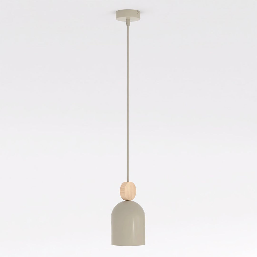 Hanglamp gepoedercoat staal met houten accent Mesi, Scandinavisch, beige, 11 cm, verstelbare hoogte