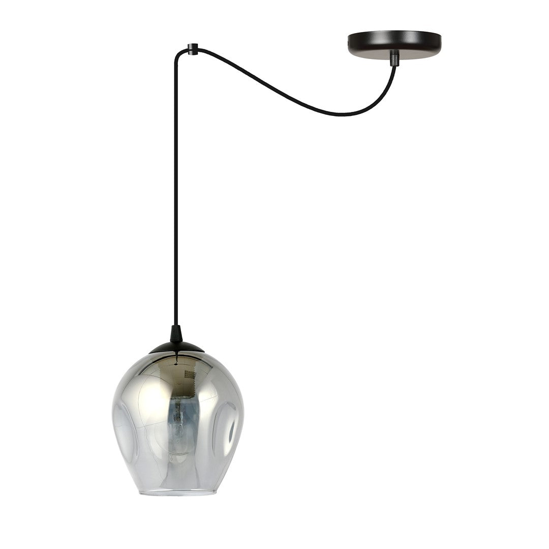 Hanglamp gepoedercoat staal en glas, modern, Level 1, zwart met grafiet kap Ø 14 cm, 1 x E27