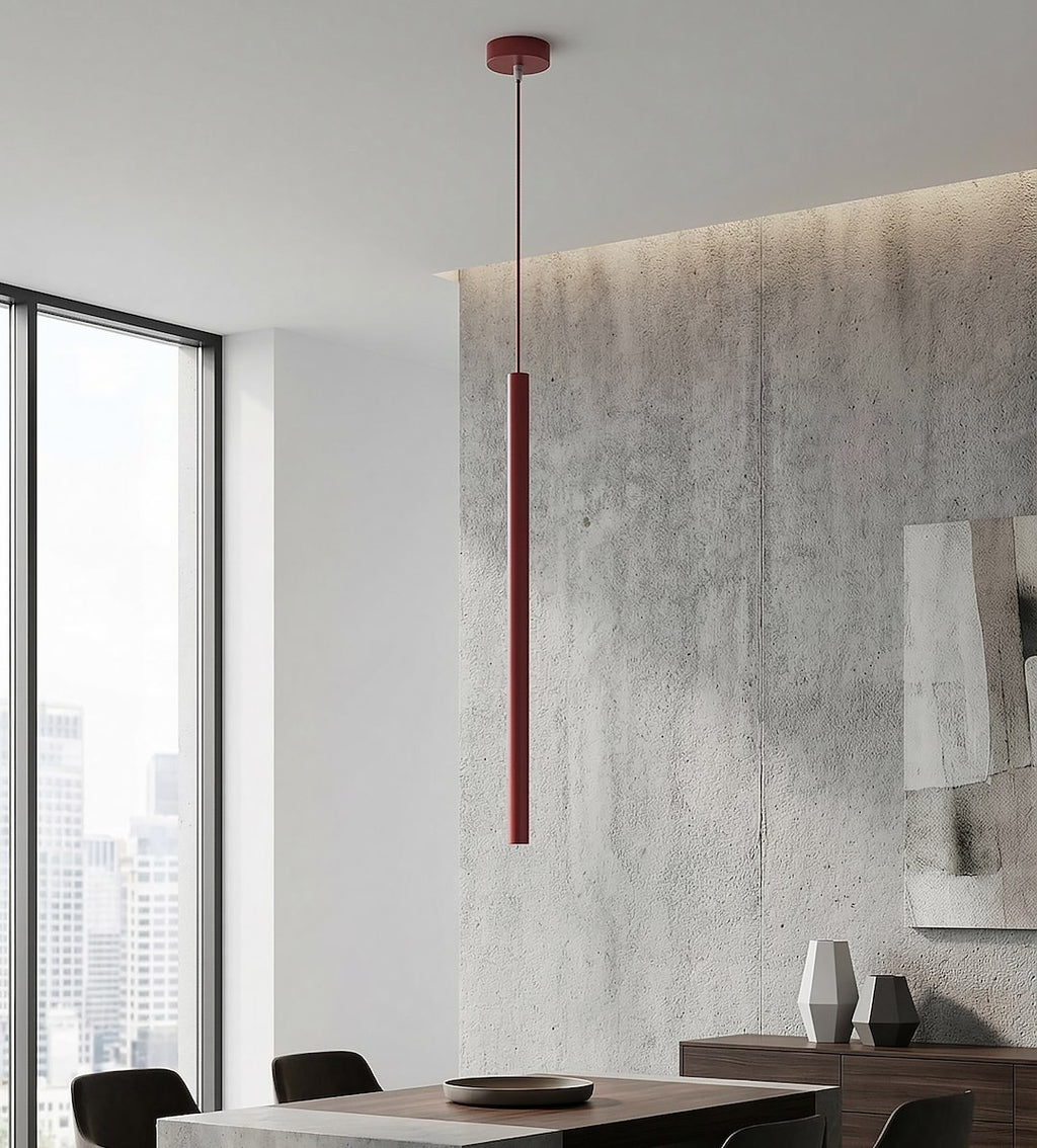 Hanglamp gepoedercoat staal Selter bordeaux, naalddunne cilinder met G9-fitting en verstelbare hoogte
