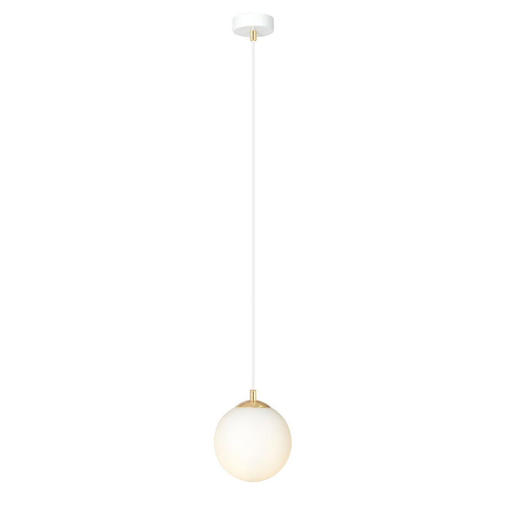 Hanglamp staal en glas retro Royal, wit met gouden accenten, Ø 14 cm kap, voor keuken, woonkamer of eetkamer