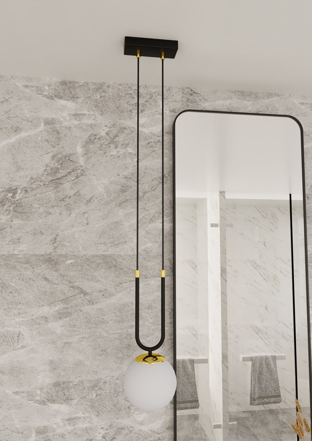 Hanglamp Glam gepoedercoat staal en glas, retro, zwart met witte glazen kap Ø 15 cm, woonkamer, eetkamer en hal
