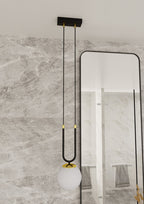 Hanglamp Glam gepoedercoat staal en glas, retro, zwart met witte glazen kap Ø 15 cm, woonkamer, eetkamer en hal