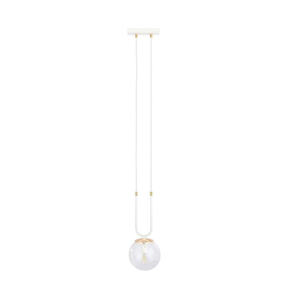 Hanglamp gepoedercoat staal en glas Glam wit met transparante glazen kap Ø 14 cm, hoogte 115 cm, E14