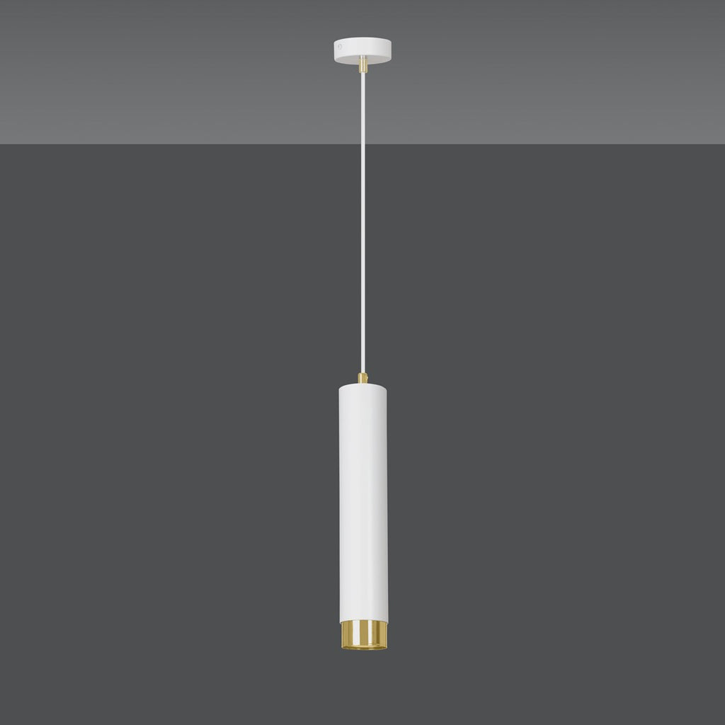 Hanglamp gepoedercoat staal modern Kibo wit met goud, buisvormig, 8 x 100 cm, voor woonkamer of keuken