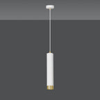 Hanglamp gepoedercoat staal modern Kibo wit met goud, buisvormig, 8 x 100 cm, voor woonkamer of keuken