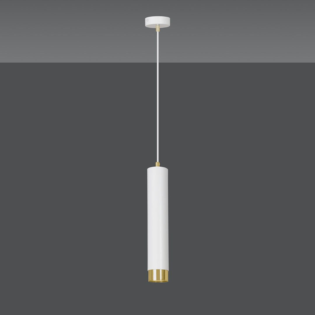 Hanglamp gepoedercoat staal modern Kibo wit met goud, buisvormig, 8 x 100 cm, voor woonkamer of keuken