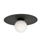 Plafondlamp opbouw gepoedercoat staal en glas, minimalistisch zwart met witte glazen kap, Ø 30 cm