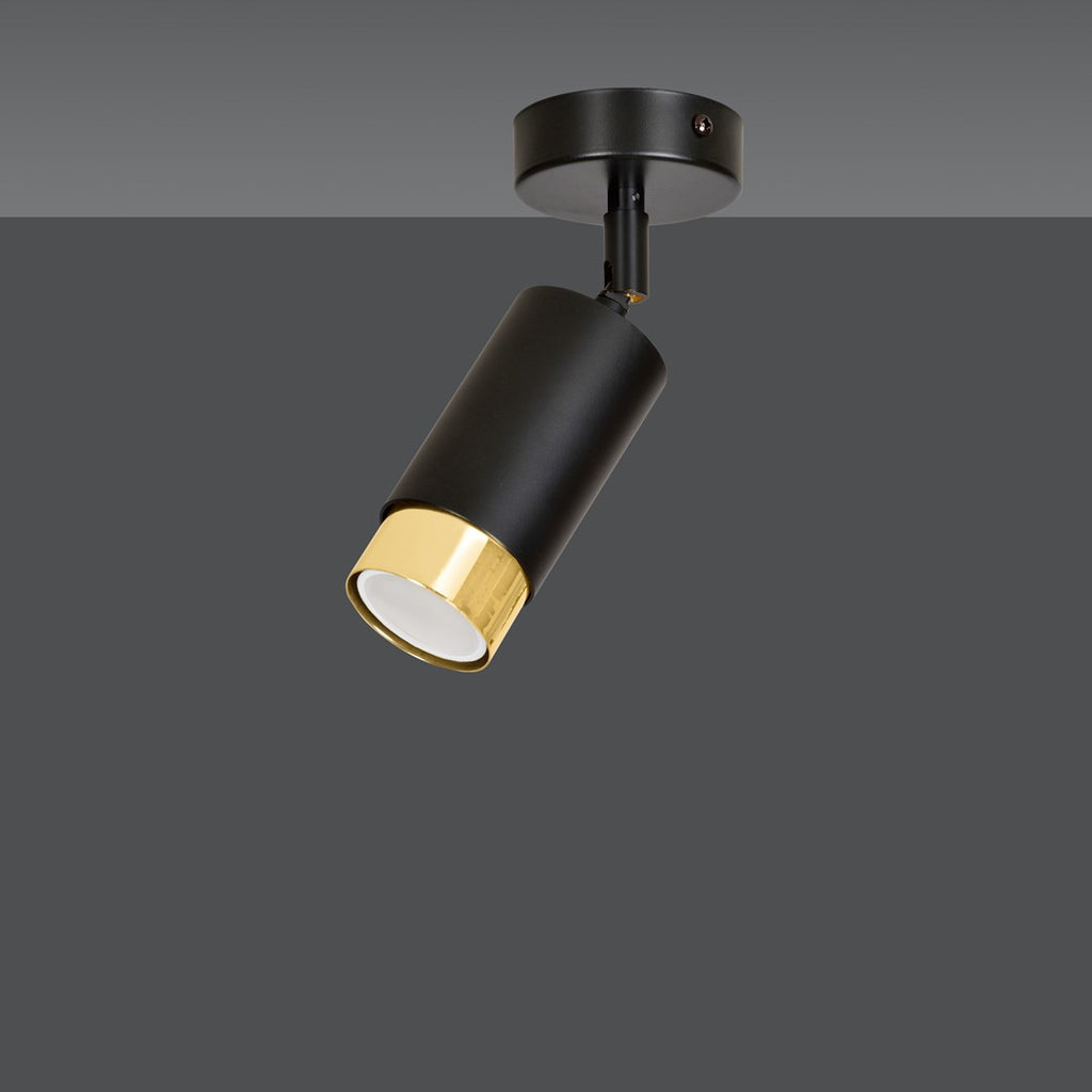 Plafondlamp gepoedercoat staal Hiro modern zwart met goud, kantelbare spot voor hal en keuken