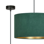 Hanglamp stof en gepoedercoat staal Hilde, groen met gouden binnenkant, Ø 35 cm, 1 lichtpunt, eettafel en woonkamer