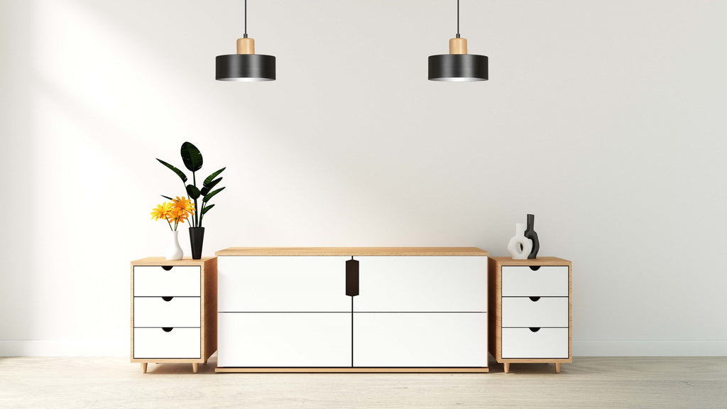 Hanglamp gepoedercoat staal en hout Torin zwart 25 cm, verstelbare hoogte, boven eettafel of kookeiland