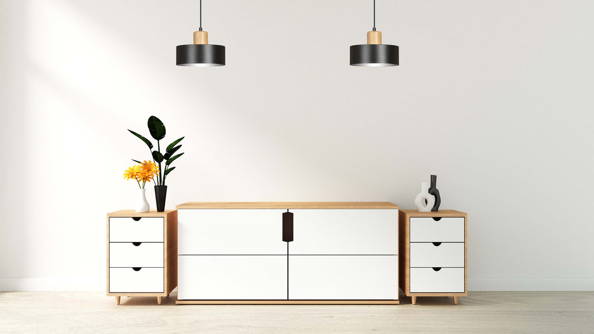 Hanglamp gepoedercoat staal en hout Torin zwart 25 cm, verstelbare hoogte, boven eettafel of kookeiland