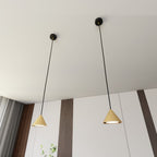 Hanglamp gepoedercoat staal minimalistisch Elit goud met zwart, kegelvormige kap, hoogte 100 cm