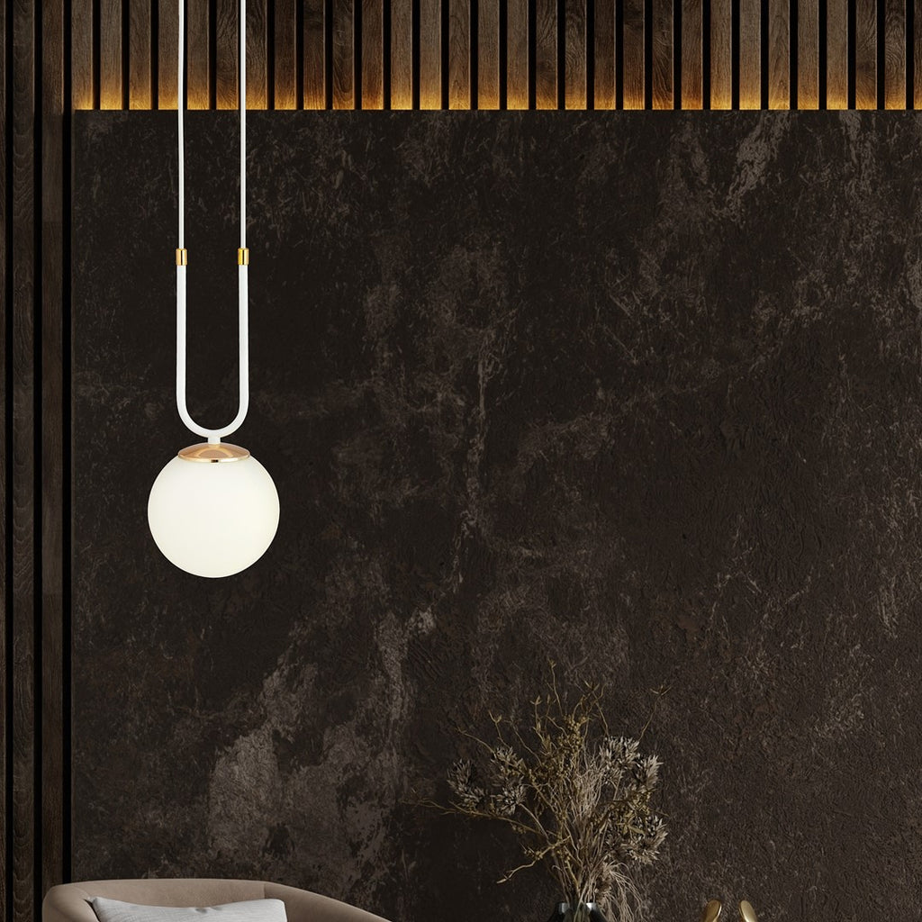 Hanglamp gepoedercoat staal en glas retro wit opaal, 1 lichtpunt, kapdiameter 15 cm, E14 – eettafel en zithoek