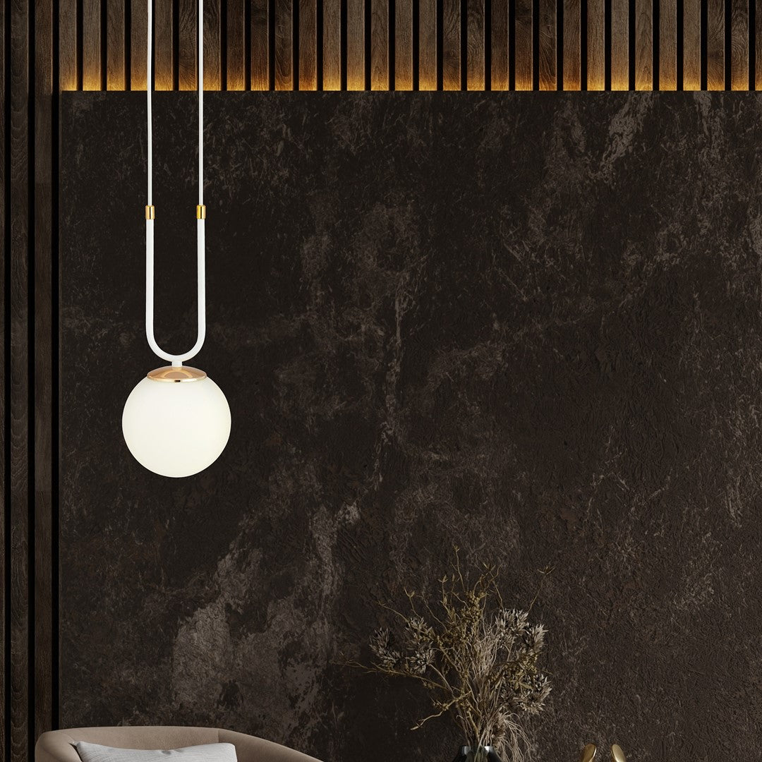 Hanglamp gepoedercoat staal en glas retro wit opaal, 1 lichtpunt, kapdiameter 15 cm, E14 – eettafel en zithoek