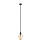 Hanglamp gepoedercoat staal en glas Astral, amber kap, zwart armatuur, Ø 12 cm, E14, woonkamer en hal