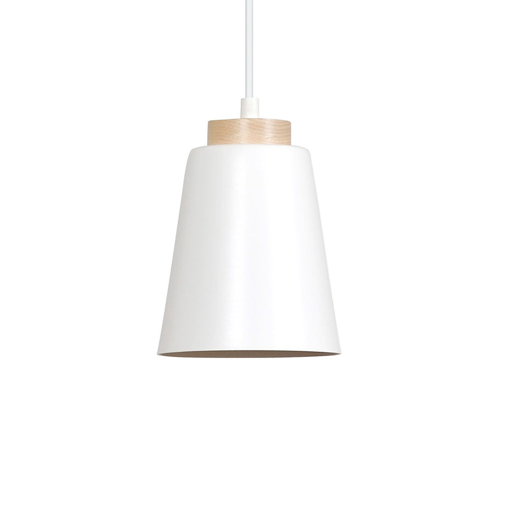 Hanglamp gepoedercoat staal en hout Bolero, Scandinavisch wit, 14 x 100 cm, 1 fitting E27, voor woonkamer en slaapkamer