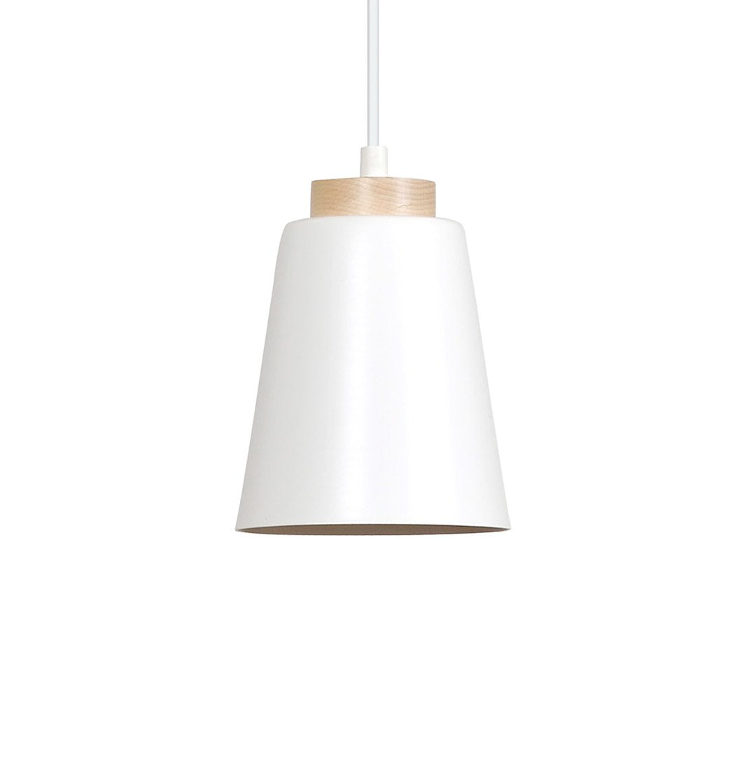 Hanglamp gepoedercoat staal en hout Bolero, Scandinavisch wit, 14 x 100 cm, 1 fitting E27, voor woonkamer en slaapkamer