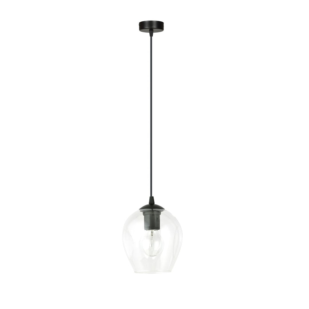 Hanglamp gepoedercoat staal en glas Istar, zwart met transparante kap Ø 14 cm, E27