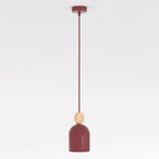 Hanglamp Mesi gepoedercoat staal met hout, Scandinavisch, bordeaux, 11 cm, 1 GU10-fitting, keuken en gang