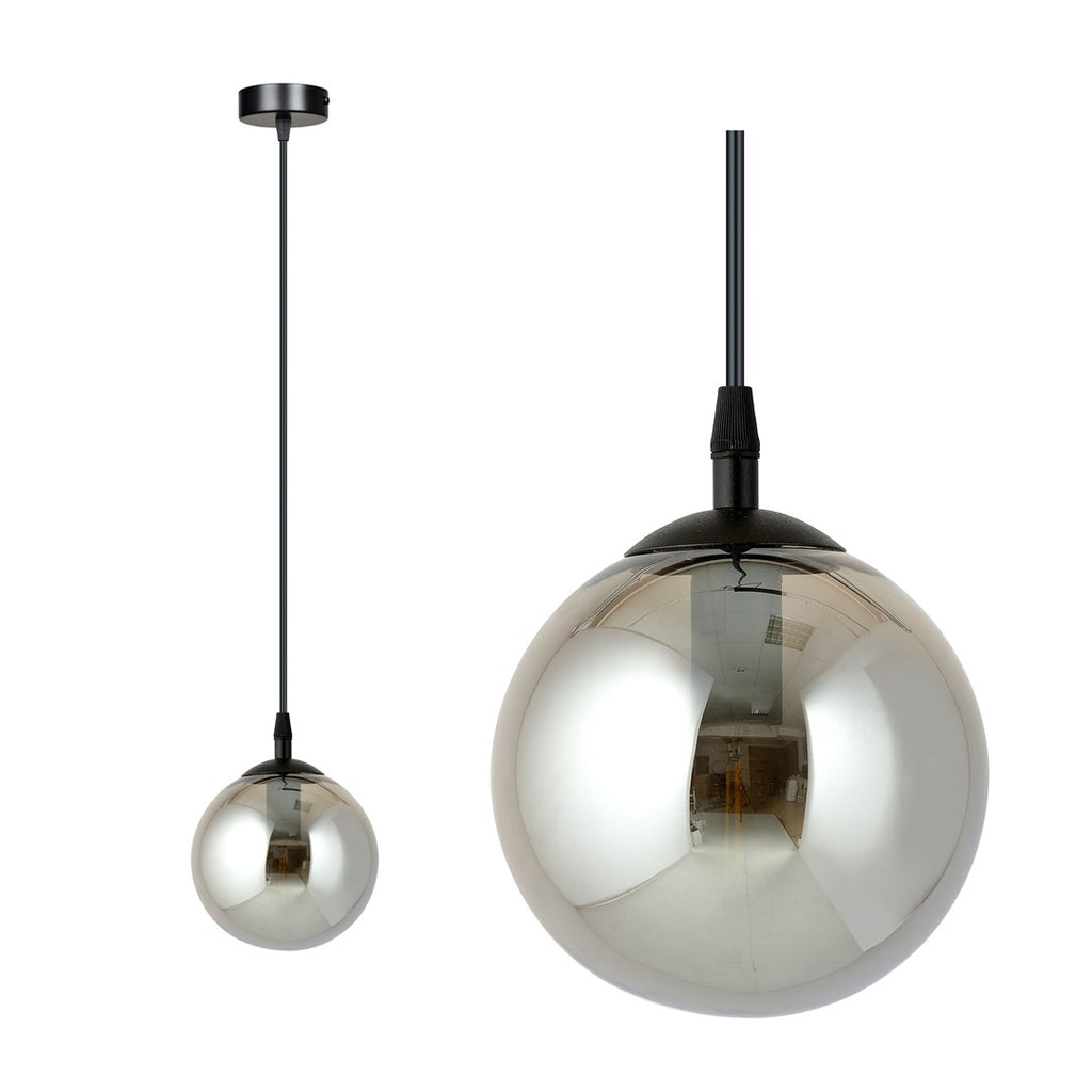 Hanglamp gepoedercoat staal glas modern Cosmo zwart met grafiet kap Ø 14 cm, 1 lichtpunt E14