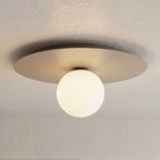 Plafondlamp gepoedercoat staal en glas Solar, beige met witte glazen kap, Ø 43 cm, 1 lichtpunt, E14