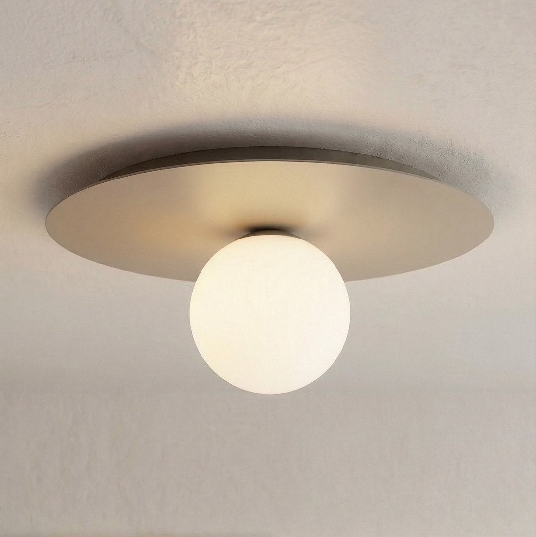 Plafondlamp gepoedercoat staal en glas Solar, beige met witte glazen kap, Ø 43 cm, 1 lichtpunt, E14