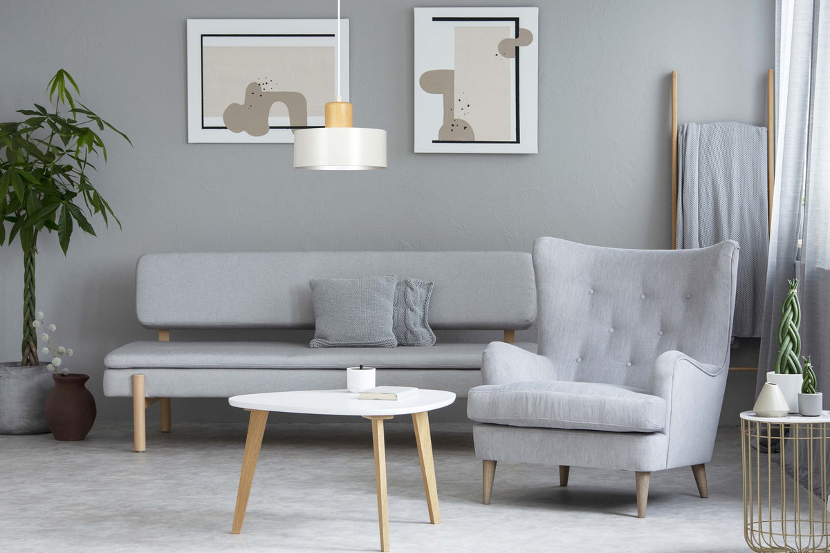 Hanglamp gepoedercoat staal en hout Torin, Scandinavisch, wit, Ø 25 cm, voor woonkamer, keuken of kantoor
